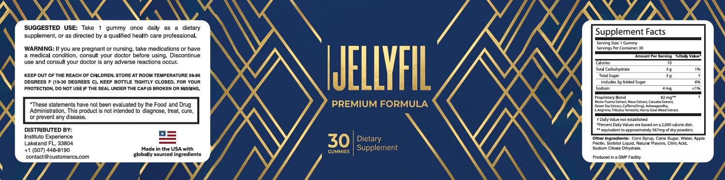 JellyFil supplement facts label listing the proprietary blend and directions
